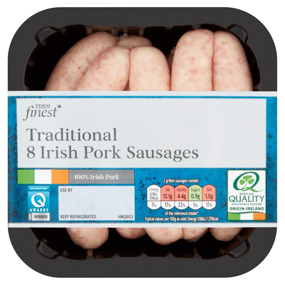 Tesco Finest Irish Hand Tied Pork Sausages 227G