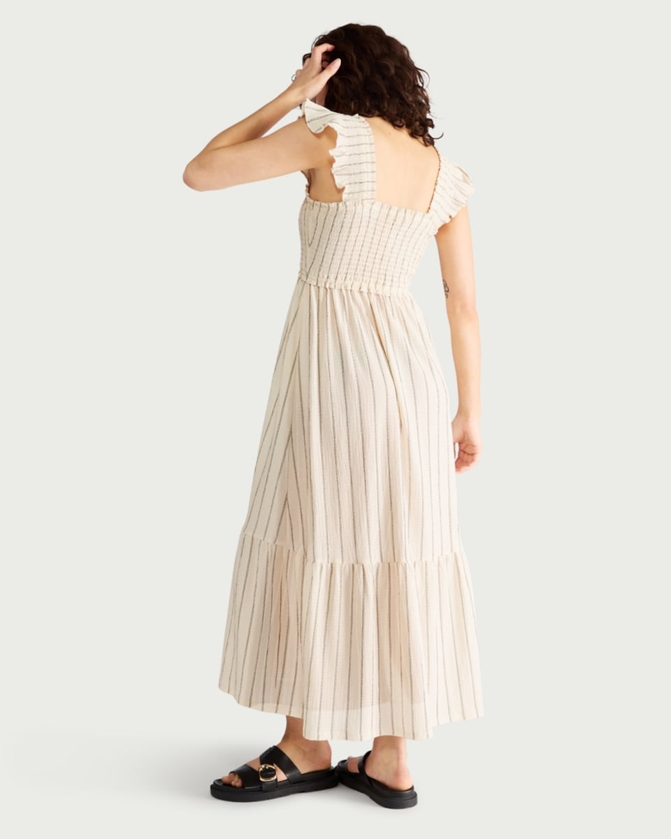 image 1 of F&F Striped Smocked Maxi Dress in Cream