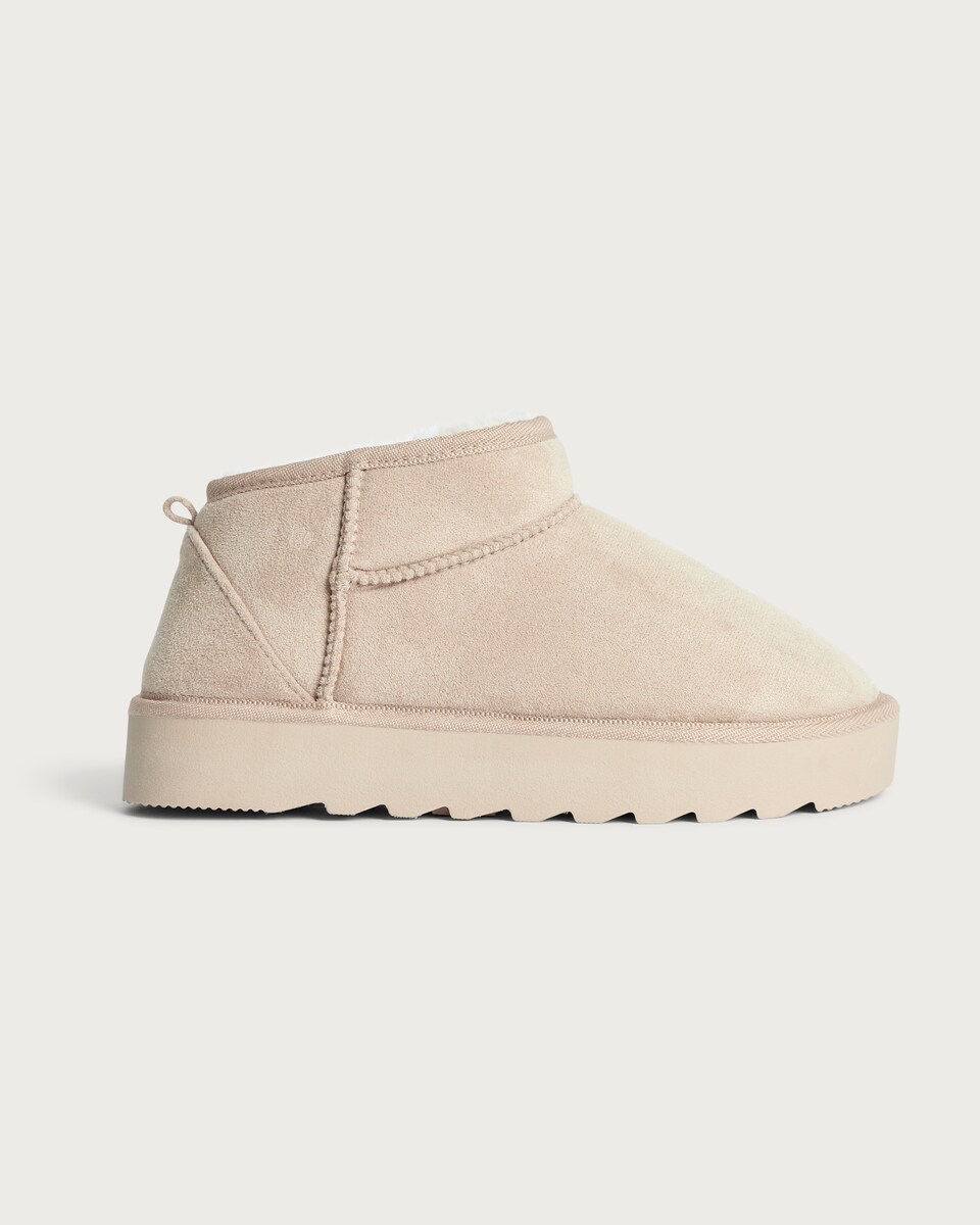 image 1 of F&F Faux Fur Lined Platform Slippers in Neutral