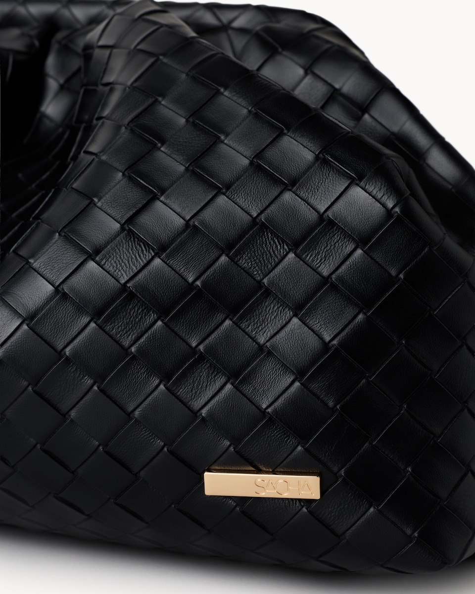 image 1 of SACHA Woven Oversized Clutch Bag in Black