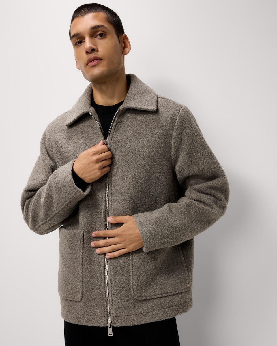 image 1 of F&F Textured Zip Through Jacket in Stone
