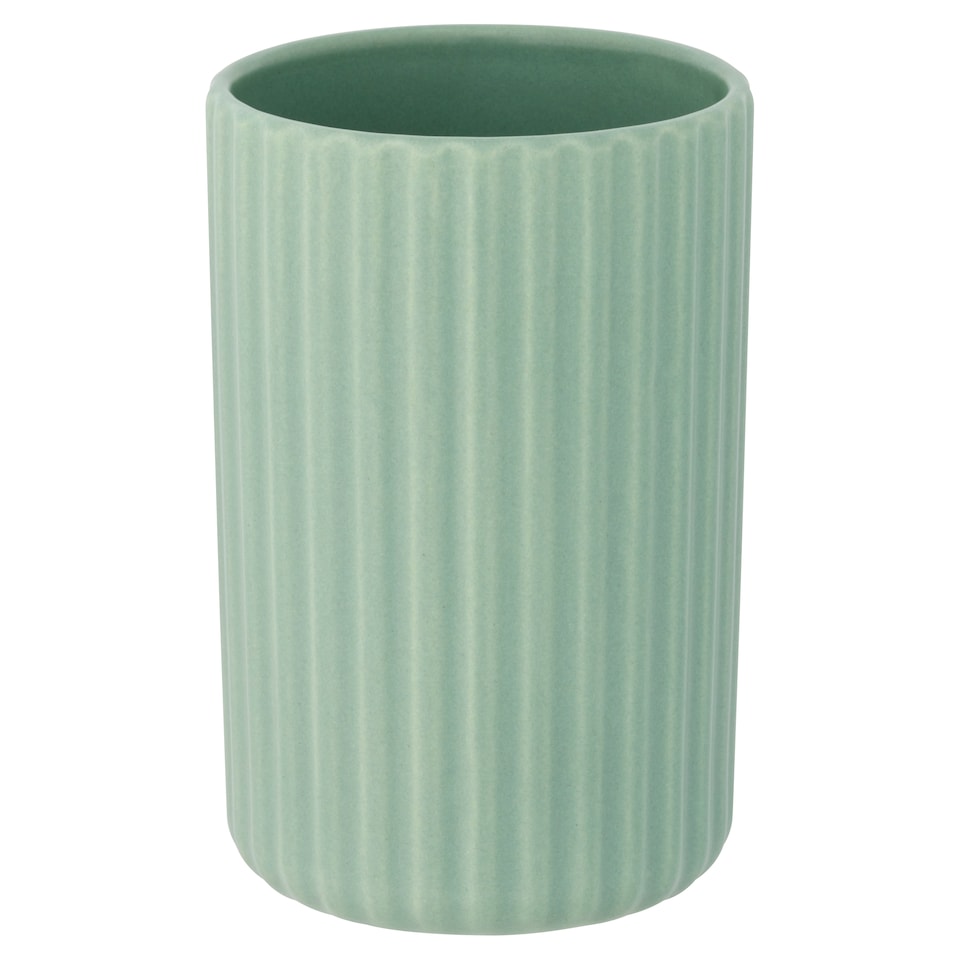 F&F Home Green Ribbed Ceramic Bathroom Tumbler Cup