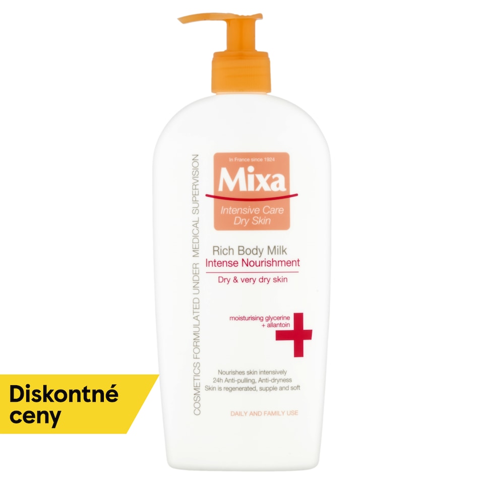 Mixa Shea Nourish vyživujúce telové mlieko s bambuckým maslom na veľmi suchú pokožku, 400 ml