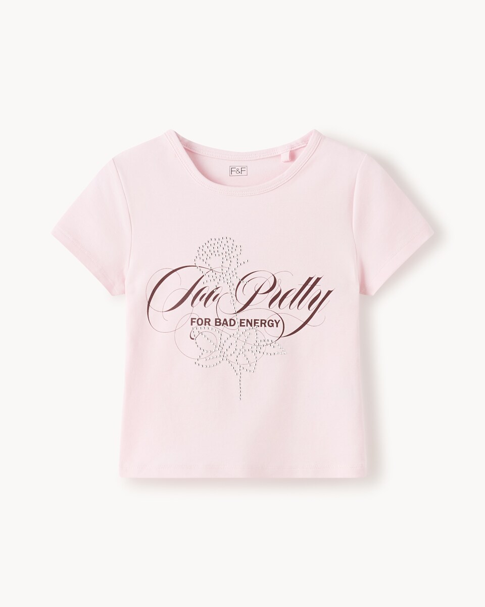 image 1 of F&F Girls Cotton Rich Slogan T-Shirt in Pink