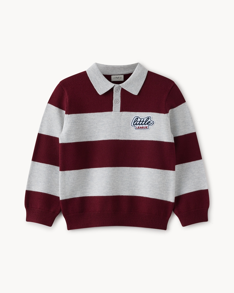 image 1 of F&F Boys Striped Little League Rugby Jumper in Burgundy