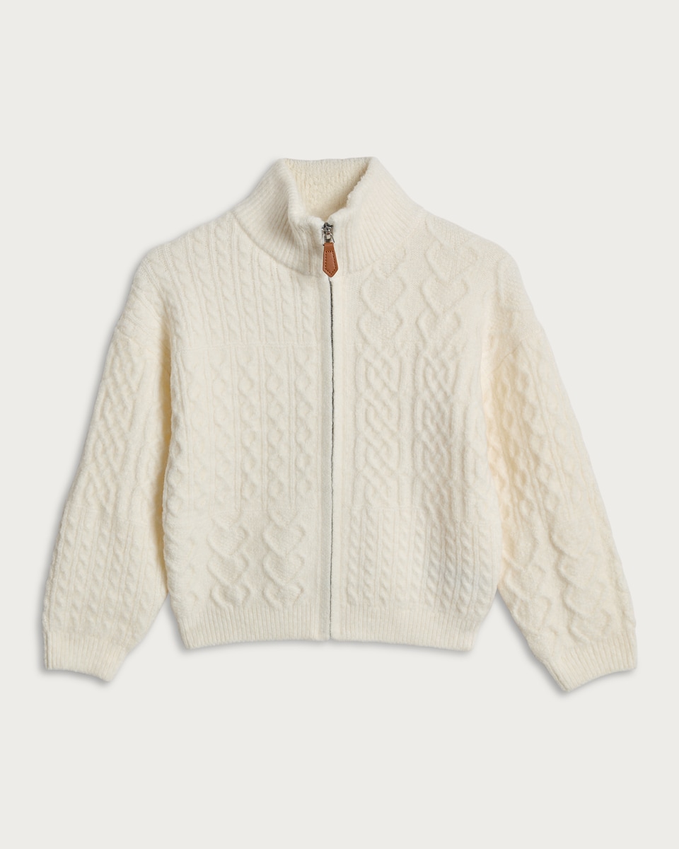 image 1 of F&F x Samantha Faiers Cable Knit Zip Jacket in Cream