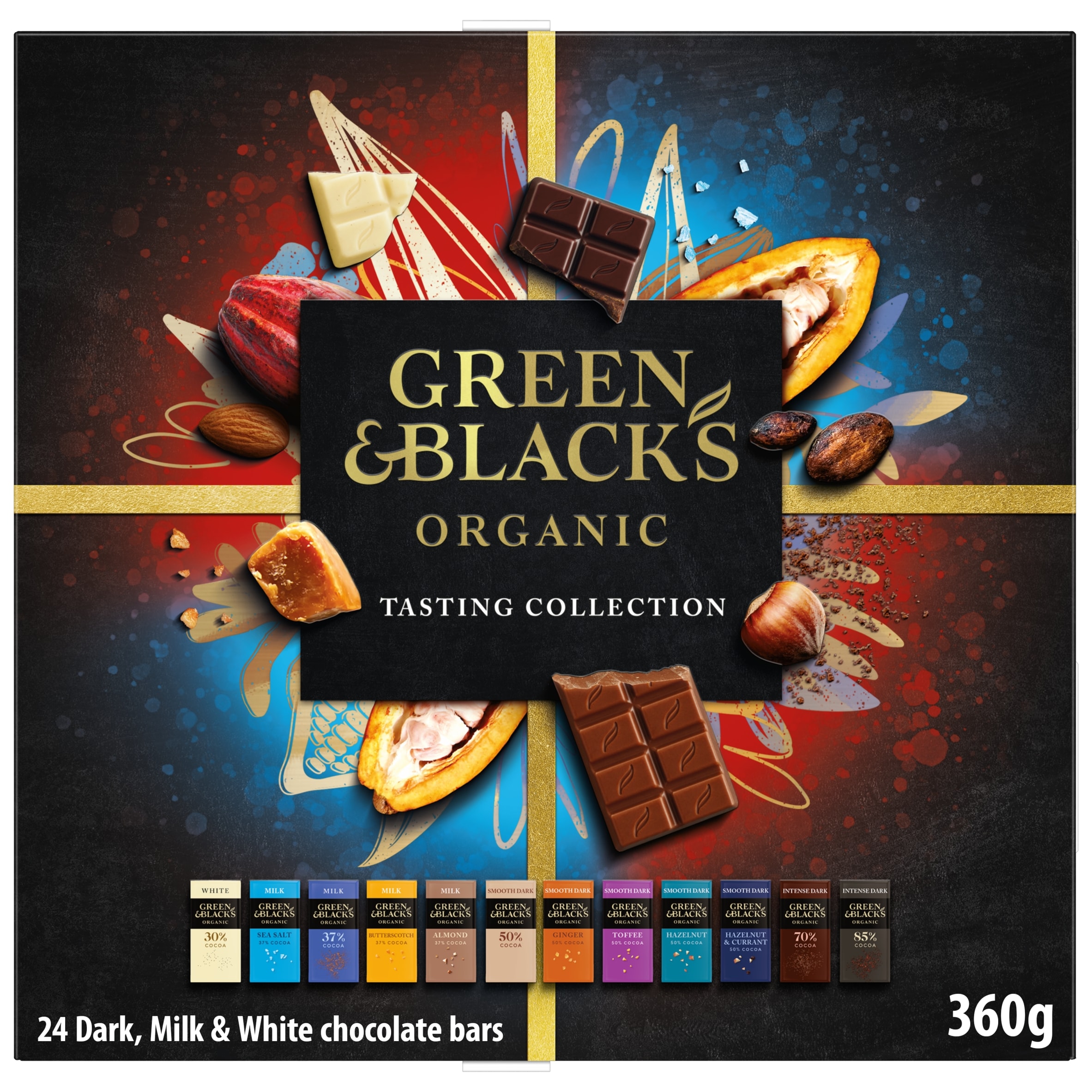 GREEN & BLACK'S Organic Dark, Milk & White Collection 24X15g