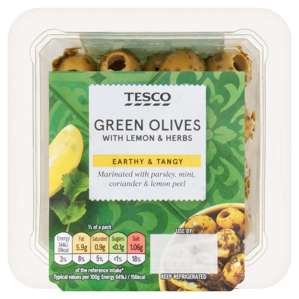 Tesco Green Olives with Lemon & Herbs 150g