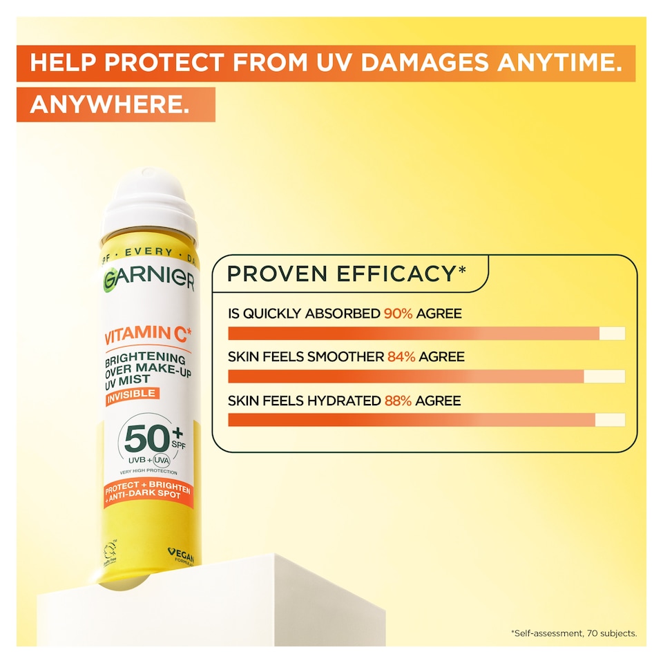 image 1 of Garnier Skin Active Vitamin C Over Make-up UV Mist Invisible SPF50+ 75ml