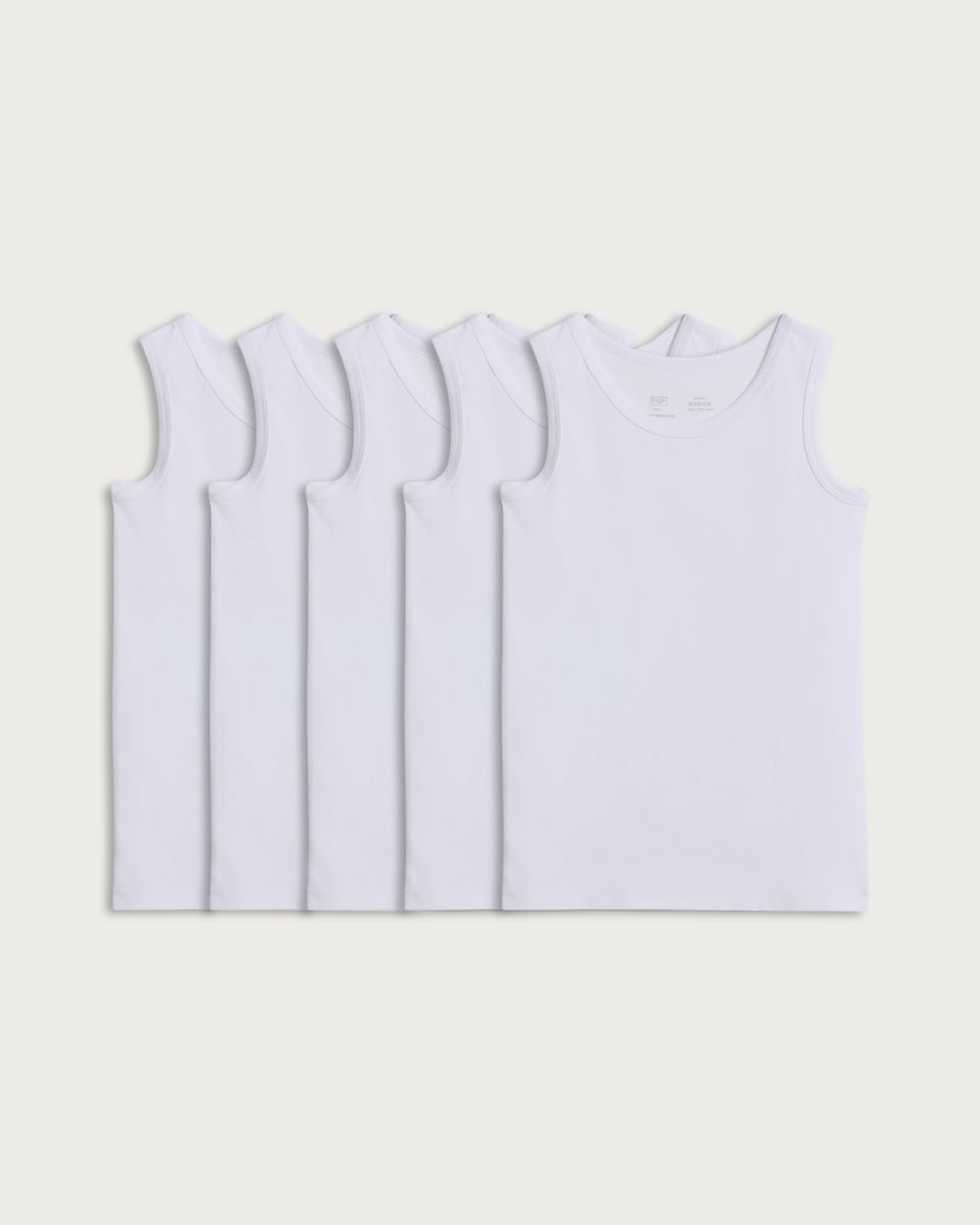 image 1 of F&F School Boys 5-Pack Pure Cotton Vests in White