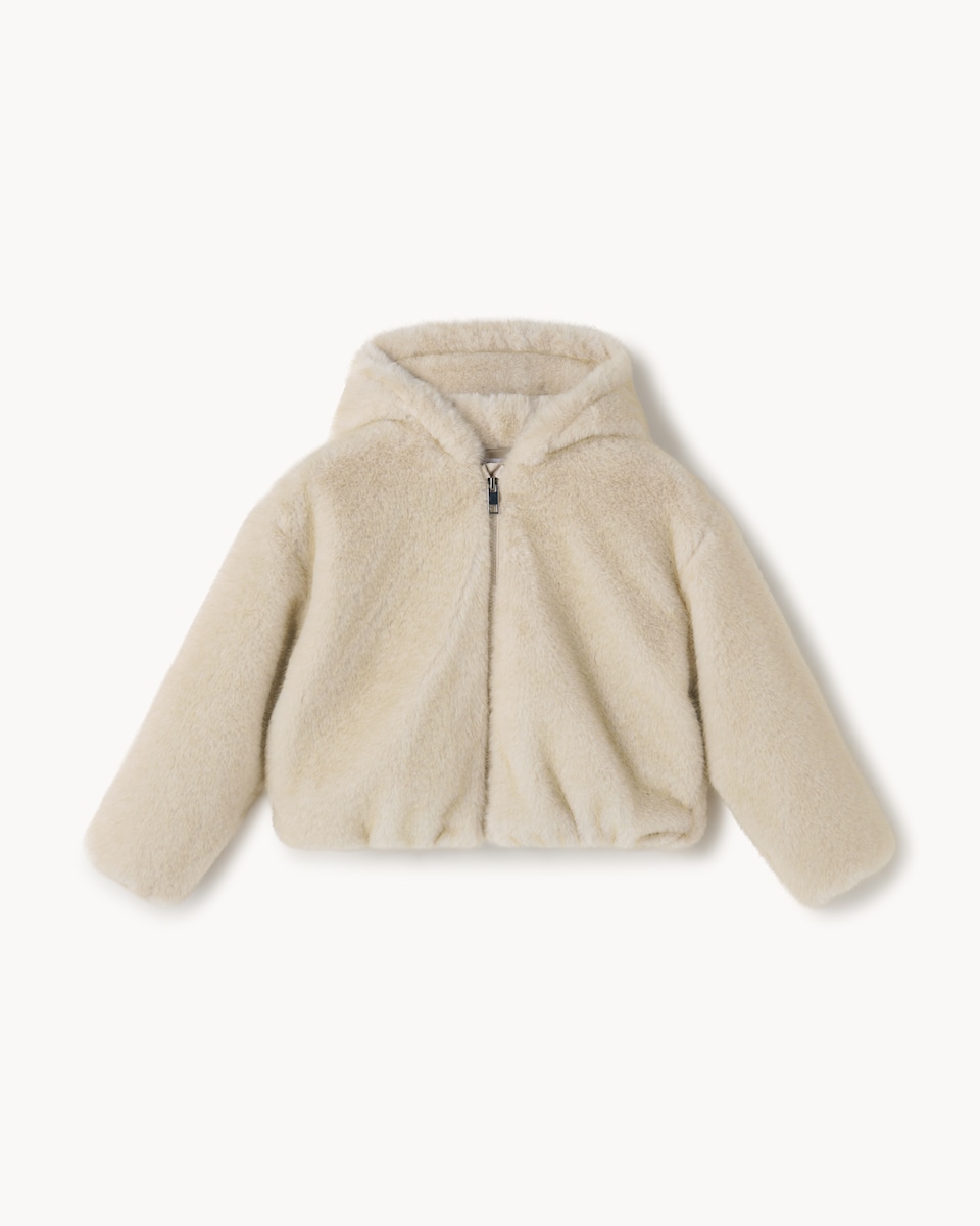 image 1 of F&F Girls Faux Fur Zip Up Jacket in Camel