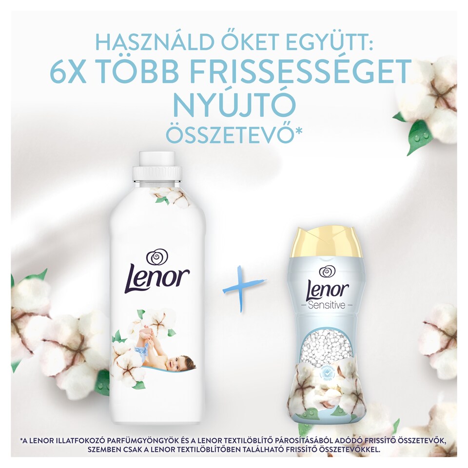 Lenor  Textilöblítő 94 Mosáshoz, Sensitive Cotton Fresh  1. kép