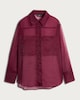 image 4 of F&F Organza Button Up Long Sleeved Shirt in Burgundy