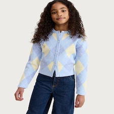 F&F Girls Argyle Button Up Cardigan in Multi Blue