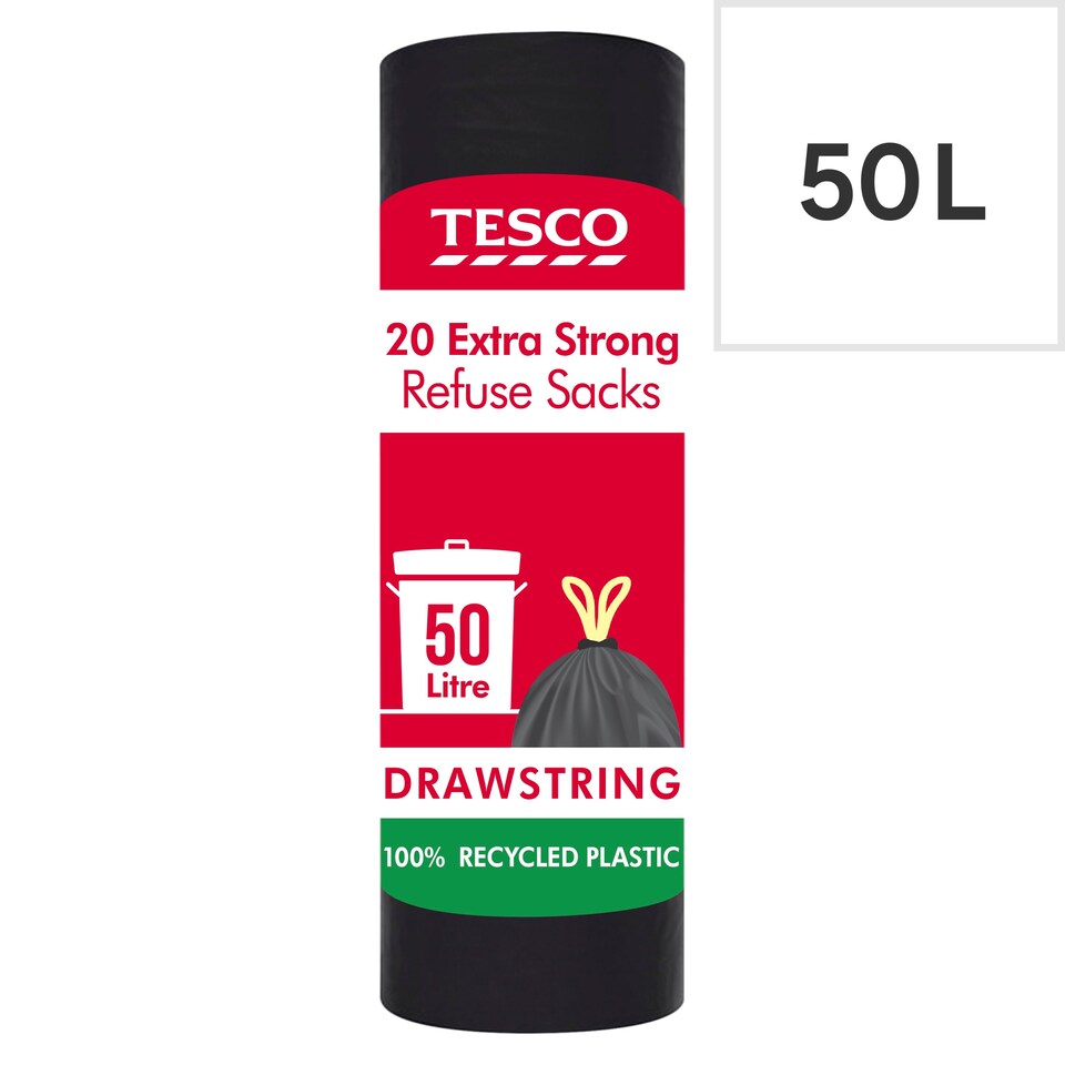 image 1 of Tesco Extra Strong Drawstring Refuse Sacks 50 Litre 20 Pack