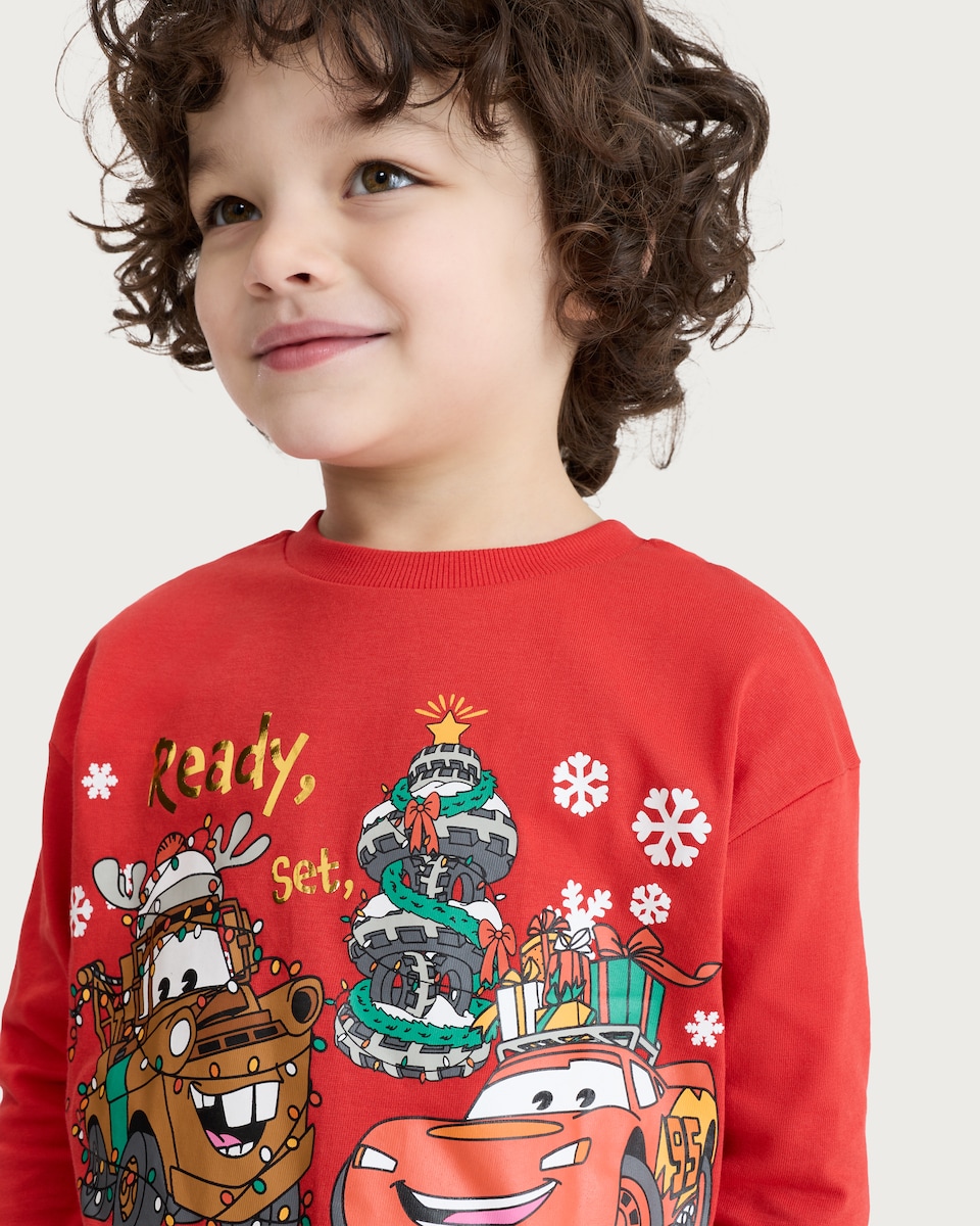 image 1 of Disney Cars Pure Cotton Ready Set Celebrate Long Sleeved Top in Red