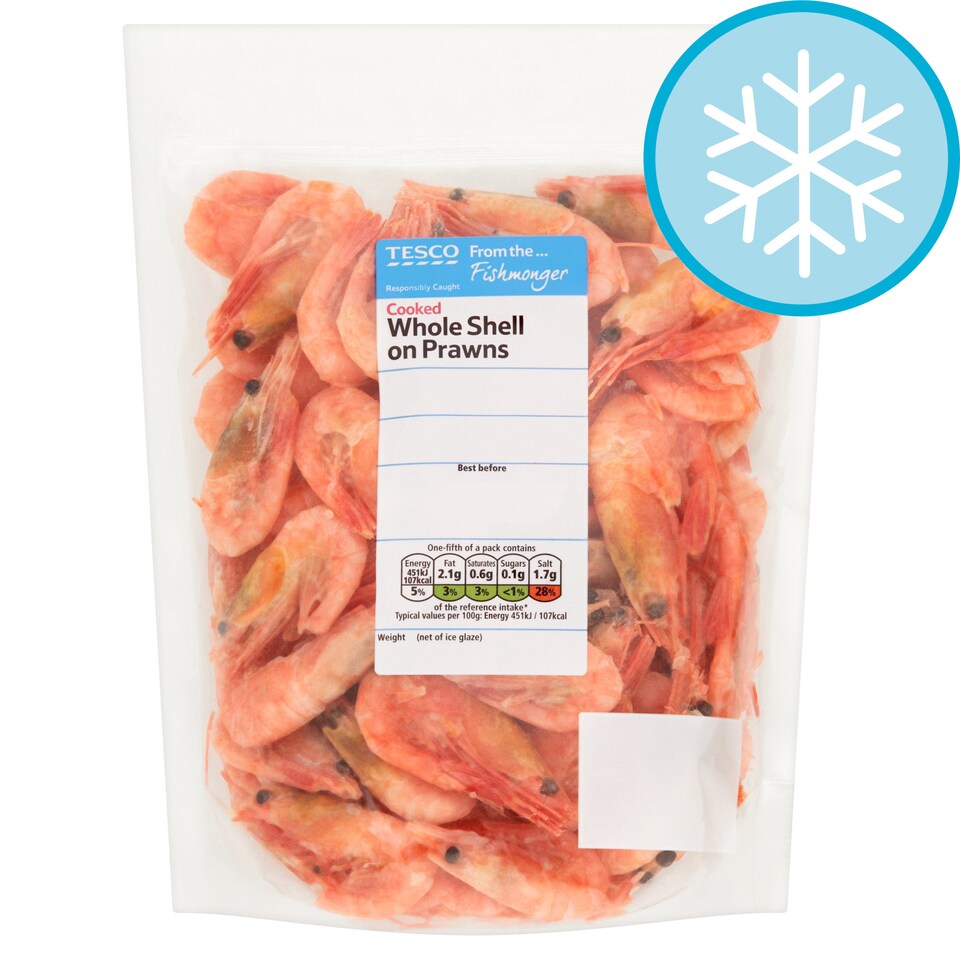 Tesco Cooked Whole Shell On Prawns 500G