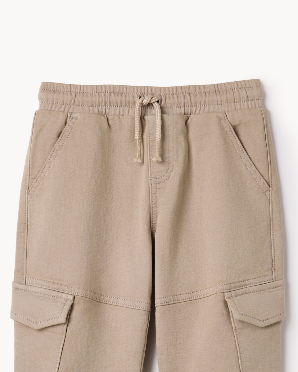 image 1 of F&F Boys Cotton Rich Cargo Joggers in Stone
