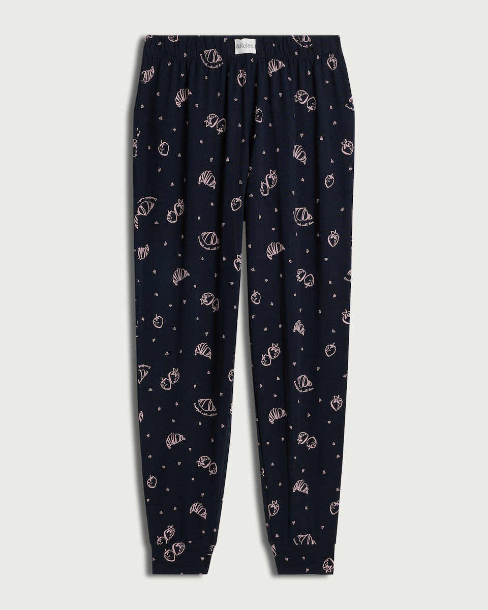 F&F Pure Cotton Croissant Print Cuffed Pyjama Bottoms in Navy
