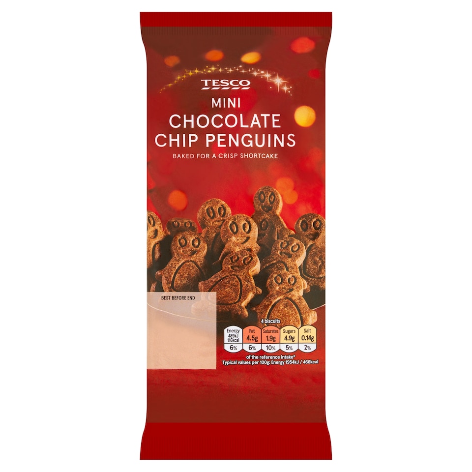 Tesco Mini Chocolate Chip Penguin Biscuits 100G