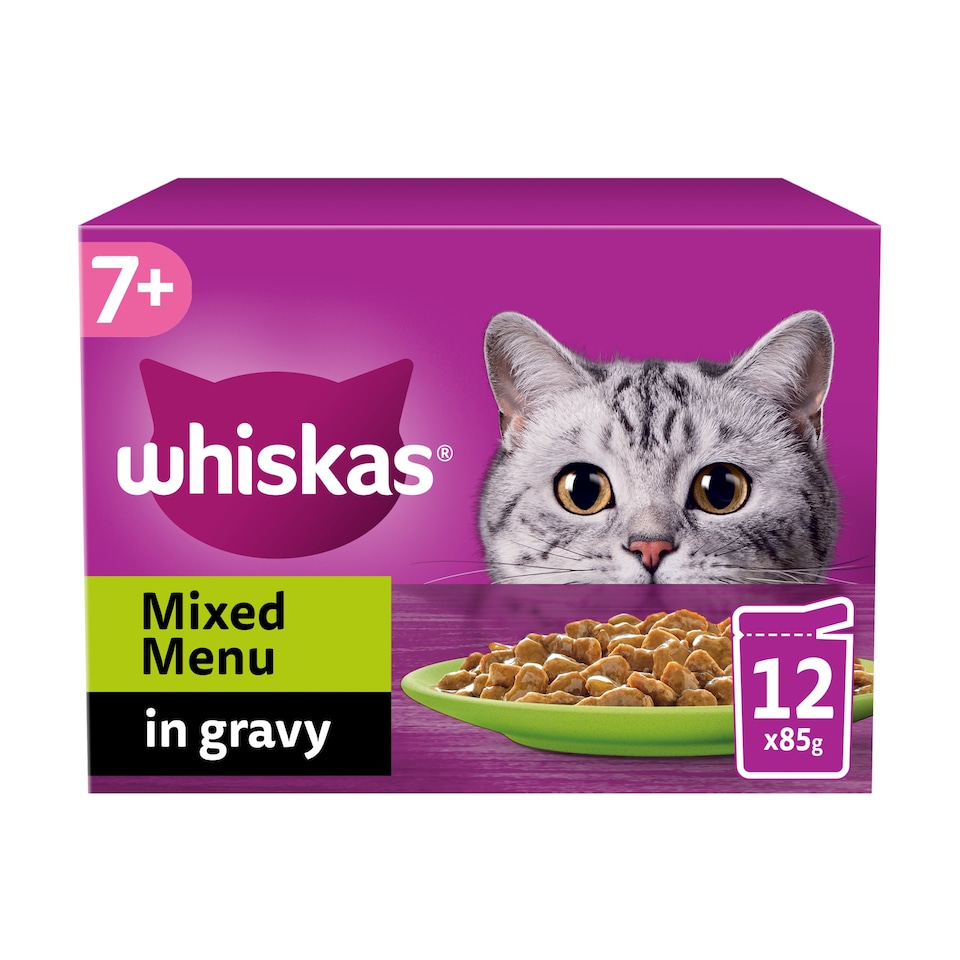 image 1 of Whiskas 7+ Senior Cat Food Pouches Mixed Menu in Gravy 12X85g