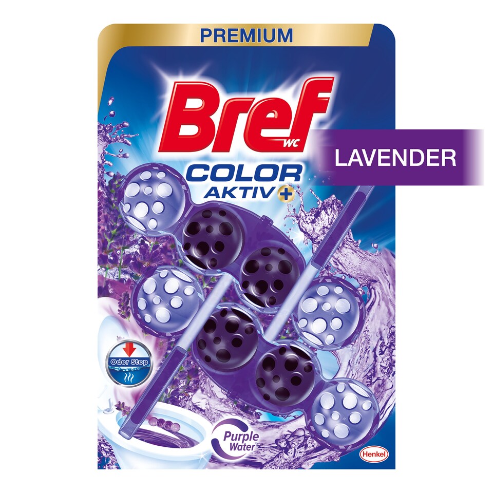 Obrázek 1 pro produkt Bref Color Aktiv Lavender tuhý WC blok 2 x 50g