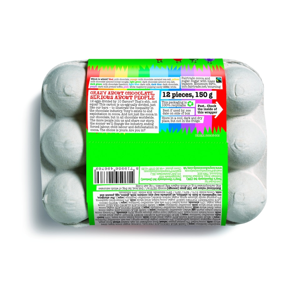 image 1 of Tony's Chocolonely 12 Egg-Stra Special Chocolate Eggs 150G