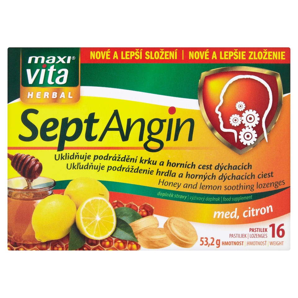 Obrázek 1 pro produkt Maxi Vita Herbal SeptAngin med, citron 16 pastilek 53,2g