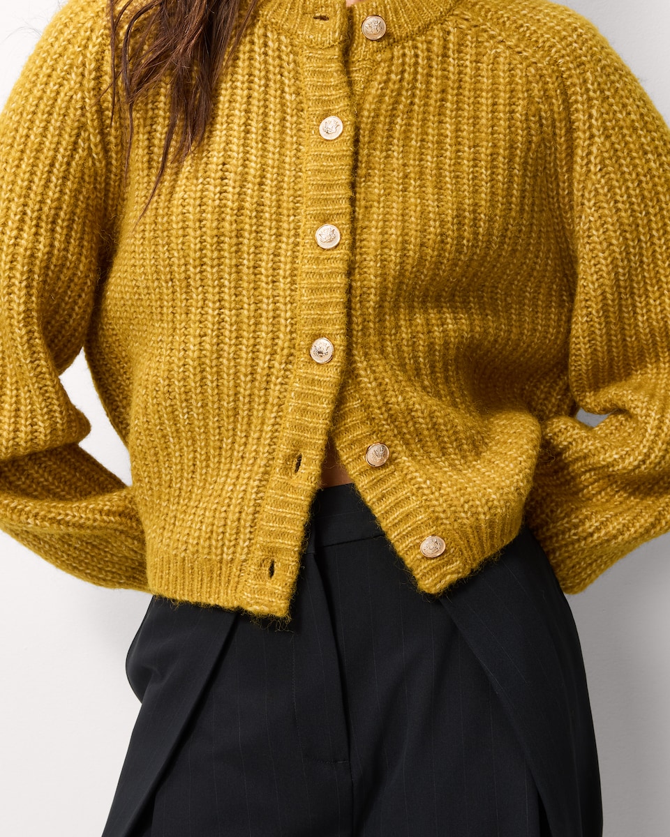 image 1 of F&F Chunky Knitted Cardigan with Wool in Amber