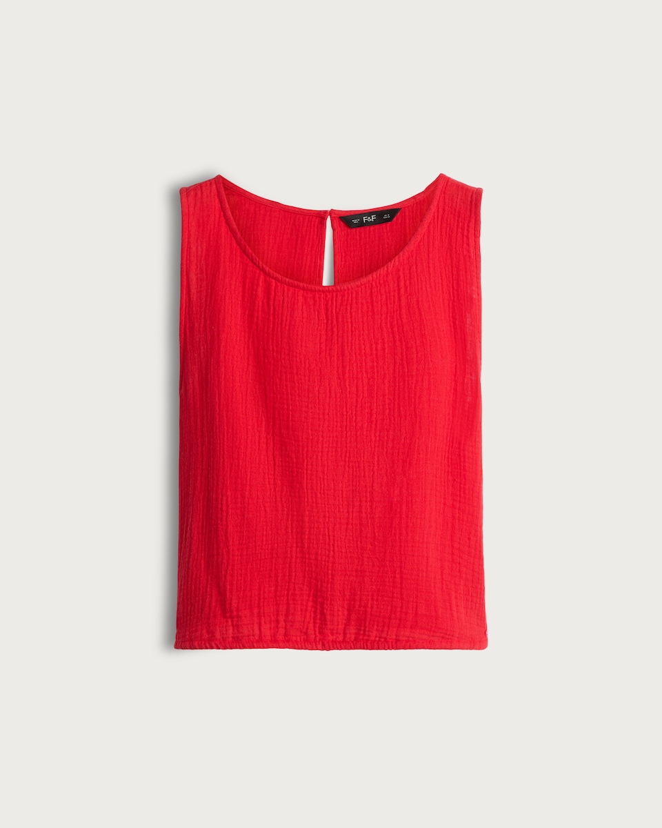 image 1 of F&F Textured Sleeveless Tie Back Top in Red