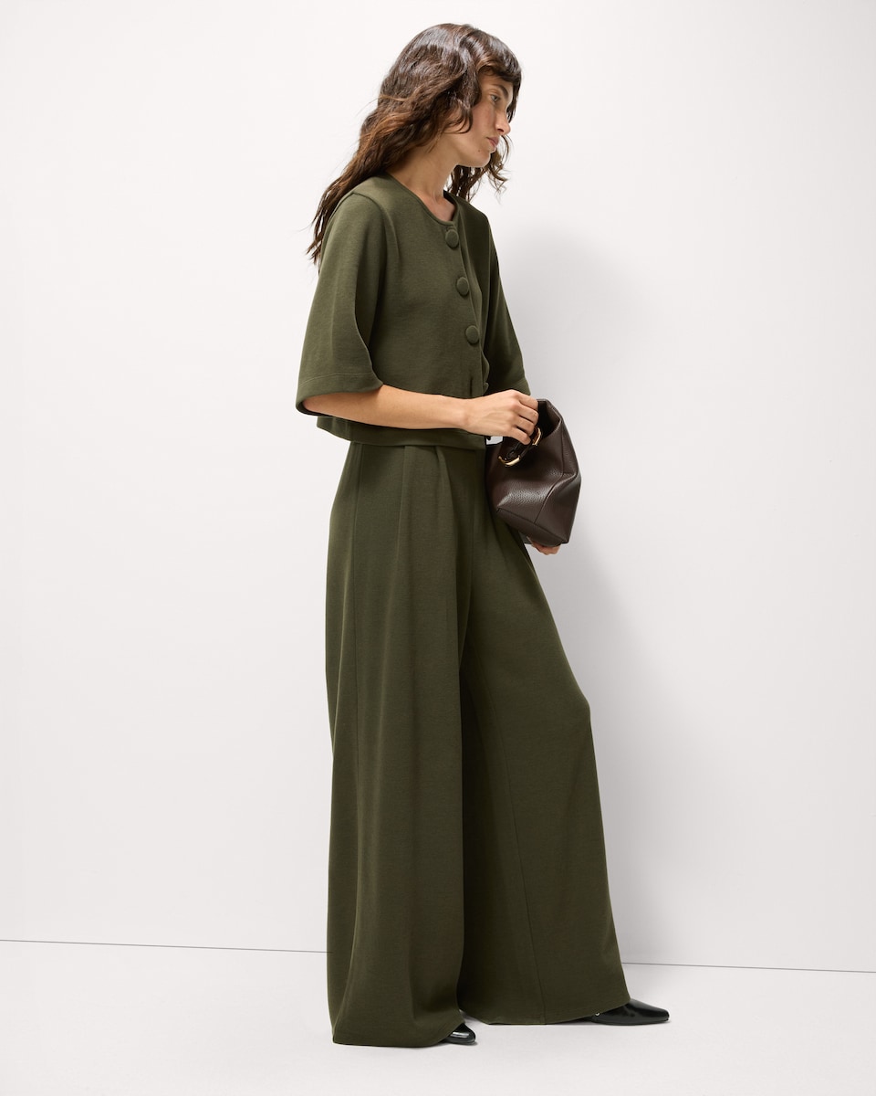 image 1 of F&F Brushed Pleated Wide Leg Co-ord Trousers in Olive
