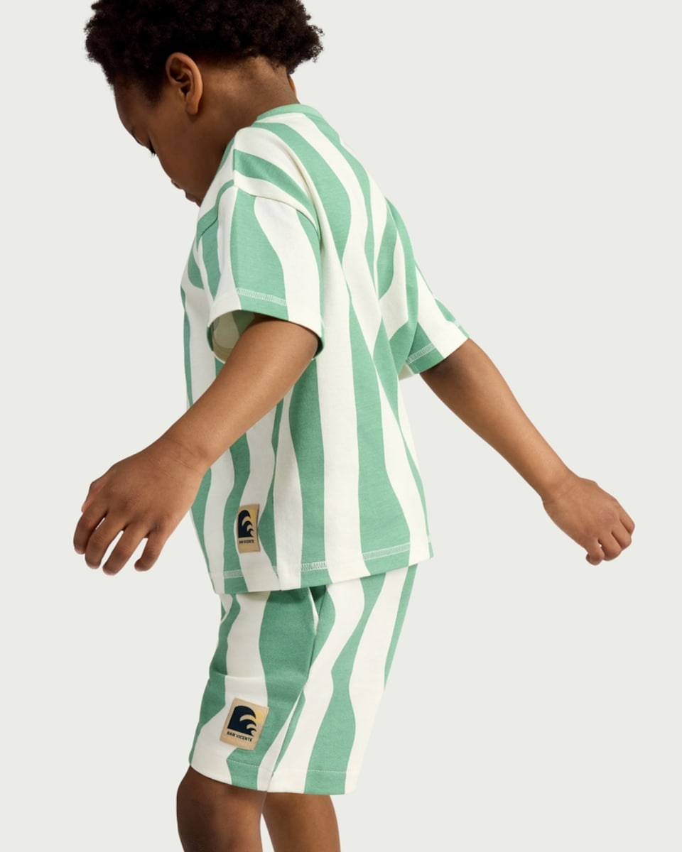 image 1 of F&F Boys 2-Piece Pure Cotton Wave Print T-Shirt and Shorts Set in Green