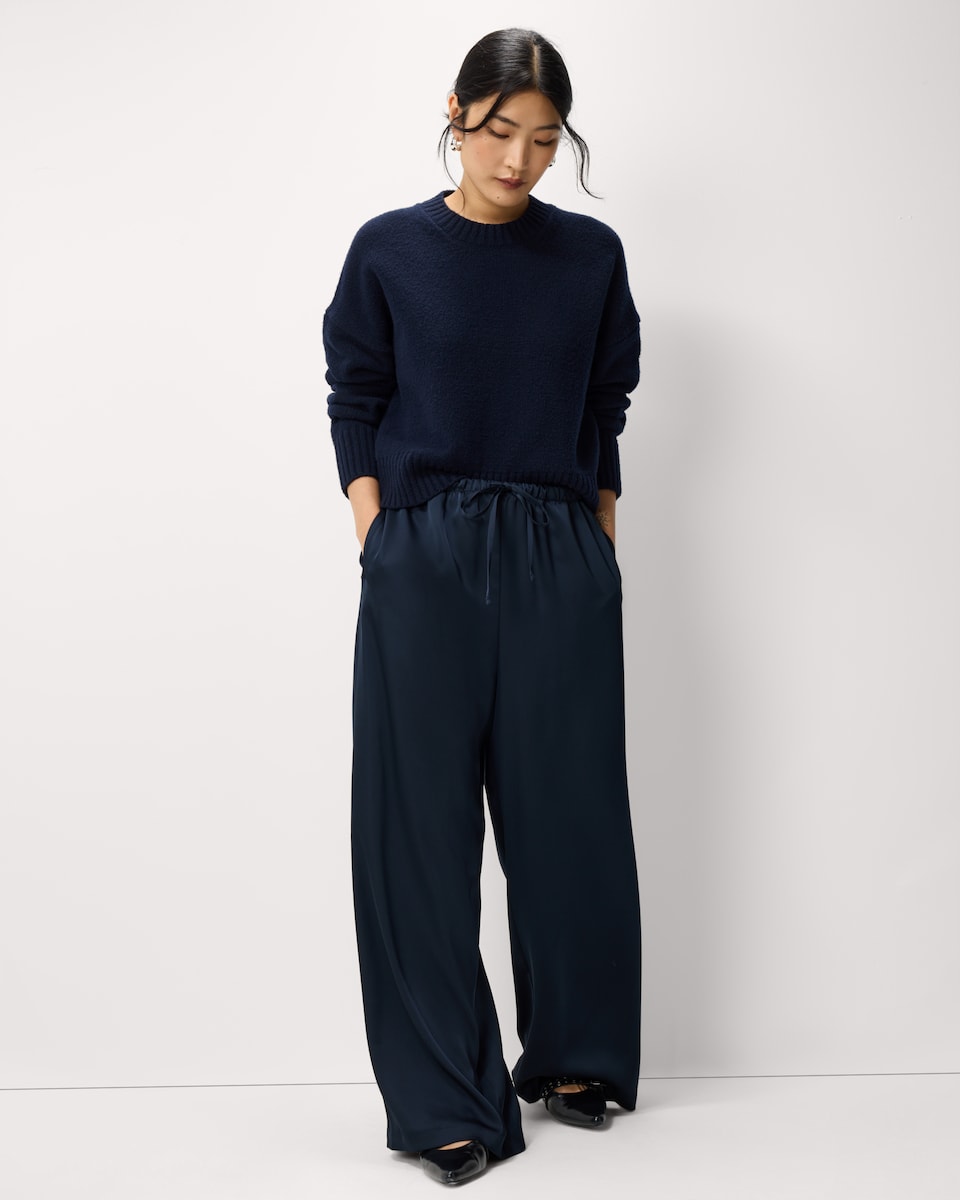 image 1 of F&F Satin Wide Leg Trousers in Navy