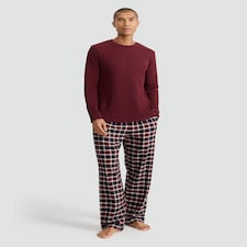 F&F Pure Cotton Waffle Top and Check Print Trousers Pyjamas in Multi