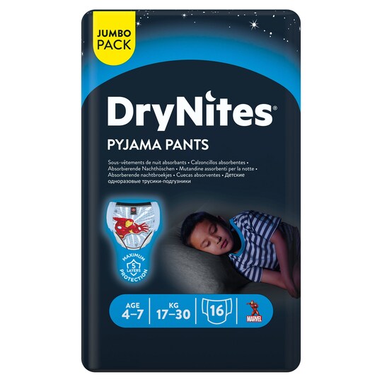 image 1 of Dry Nites Pyjama Pants Age 4-7 Blue Jumbo 16Pk