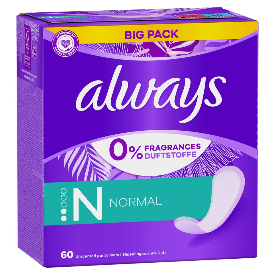 image 1 of Always Daily Fresh Normal, 0% Fragrances & Dyes 60 Count