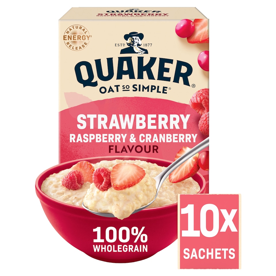 image 1 of Quaker Oat So Simple Strawberry, Raspberry & Cranberry Porridge Sachets 10x33.9g