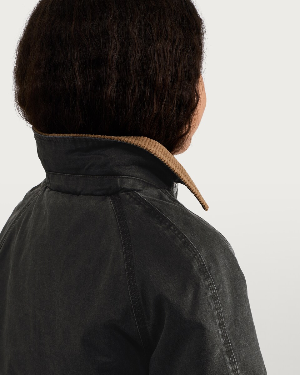 image 1 of F&F Girls Corduroy Collar Waxed Jacket in Black