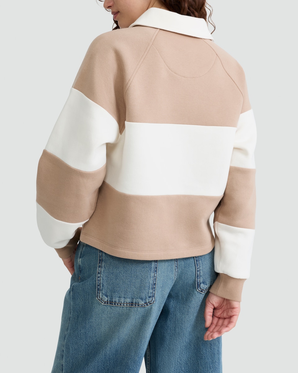 image 1 of F&F Cotton Rich Stripe Print Collared Rugby Sweatshirt in Multi