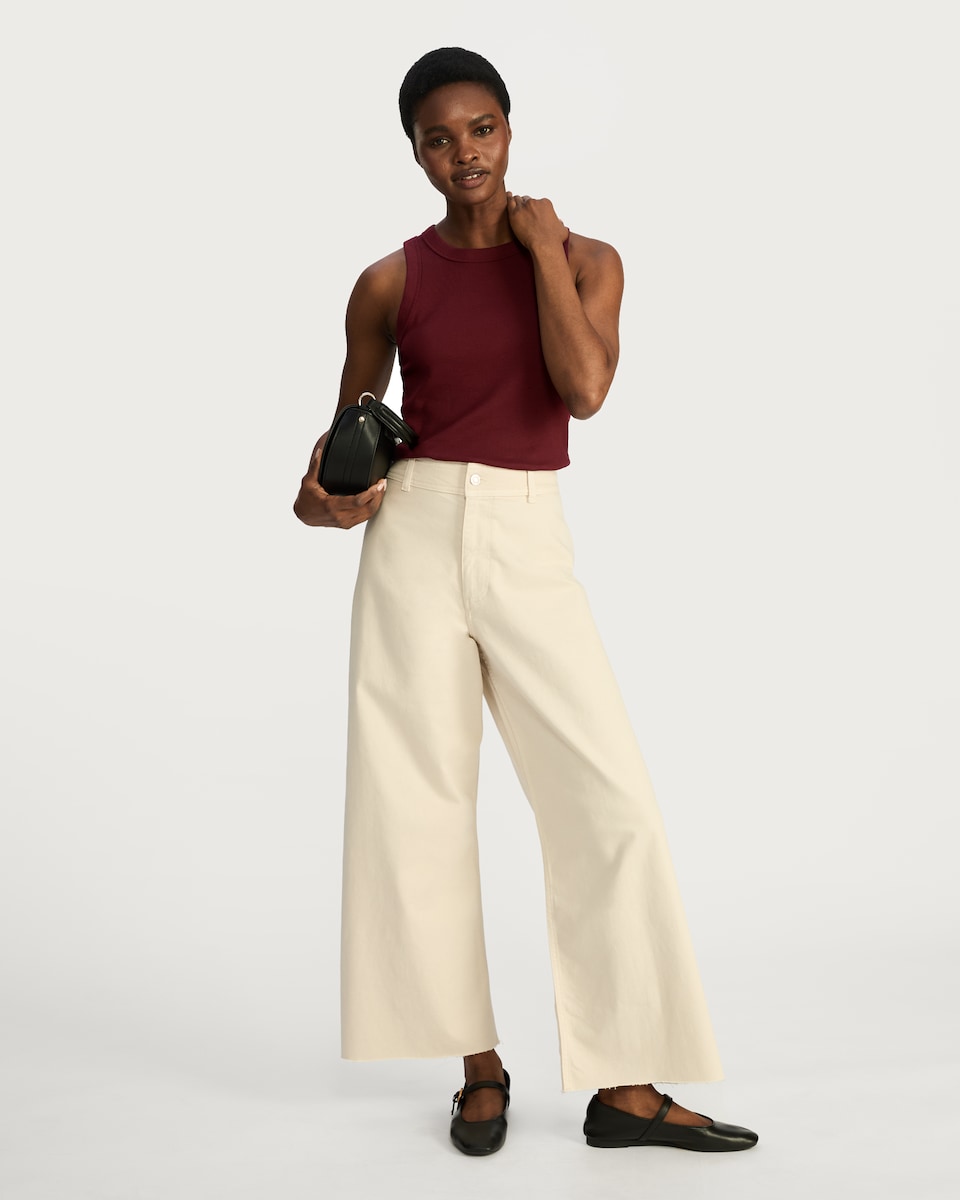 image 1 of F&F Cotton Rich Ribbed Racer Vest in Burgundy