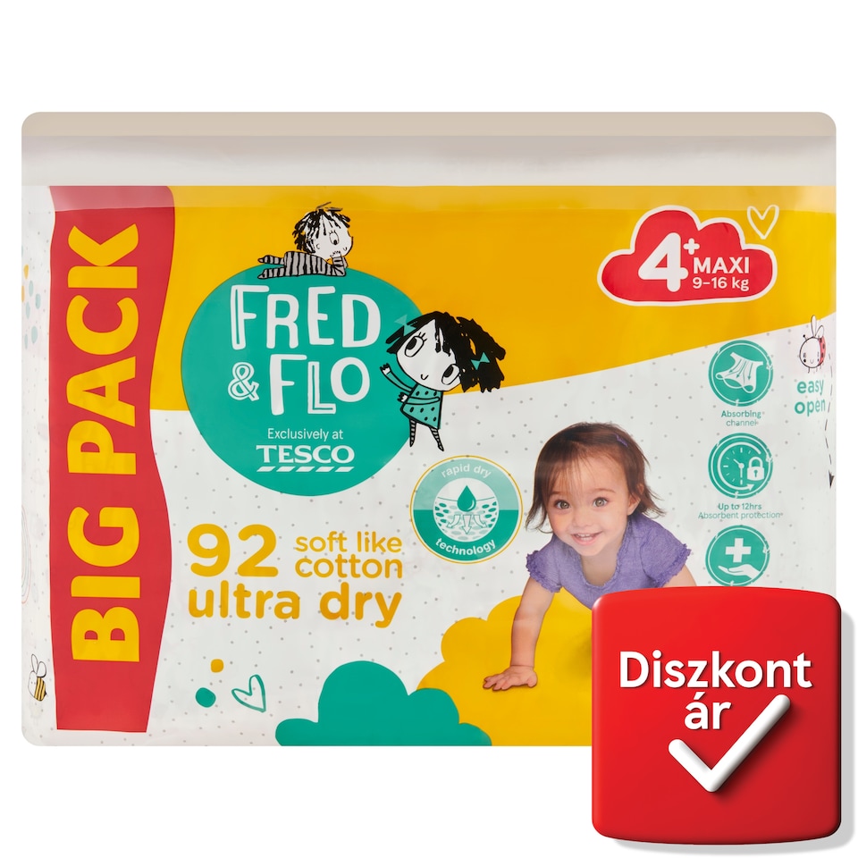 Fred & Flo 4+ Maxi 9-16 kg pelenka 92 db  1. kép