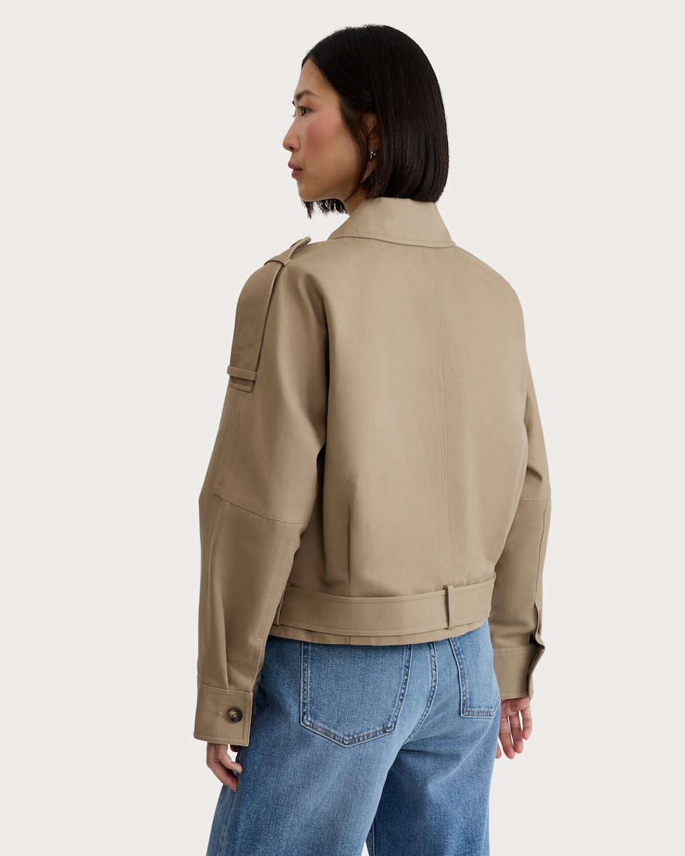image 1 of F&F Belted Short Zip Up Trench Jacket in Neutral