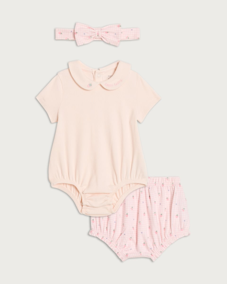 F&F Baby 3-Piece Cotton Rich Bodysuit, Bloomers and Headband Set in Pink