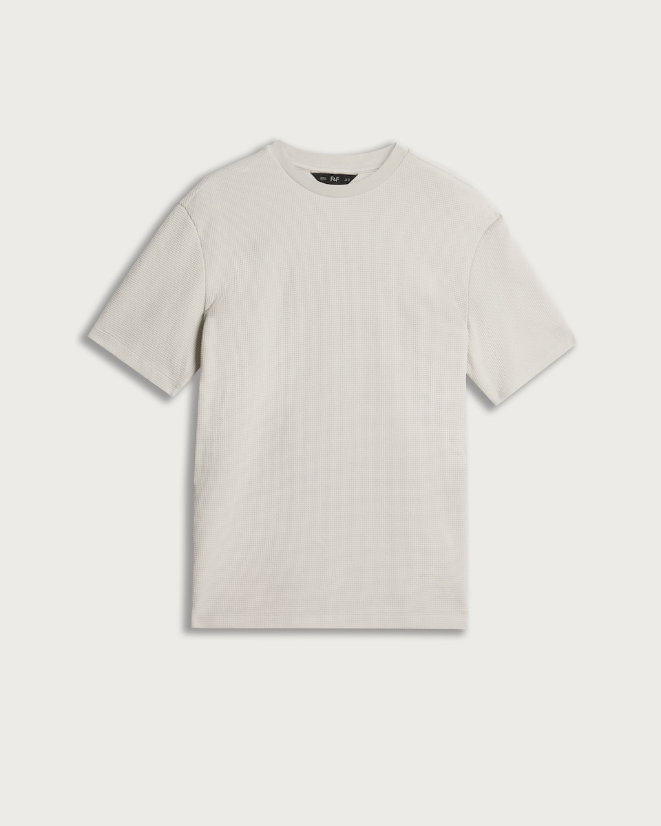 image 1 of F&F Pure Cotton Waffle Textured Regular Fit T-Shirt in Grey
