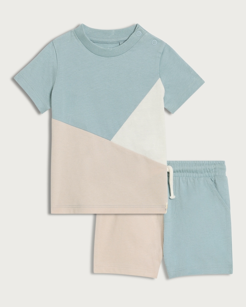F&F Baby 2-Piece Pure Cotton T-Shirt and Shorts Set in Tan