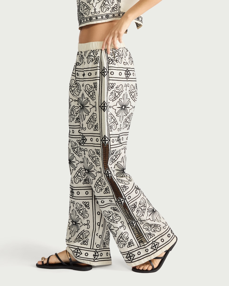 image 1 of The F&F Edit Pure Cotton Embroidered Trousers in Cream