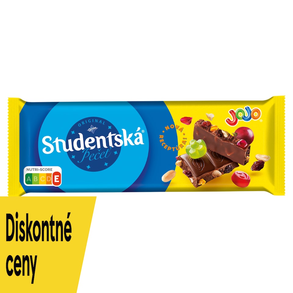 ORION Študentská pečať Mliečna čokoláda s JOJO želé, arašidmi a hrozienkami 90 g