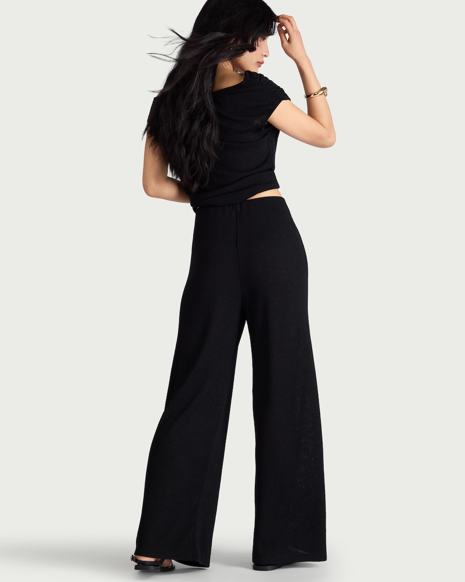 image 1 of F&F Textured Wide Leg Co-ord Trousers in Black