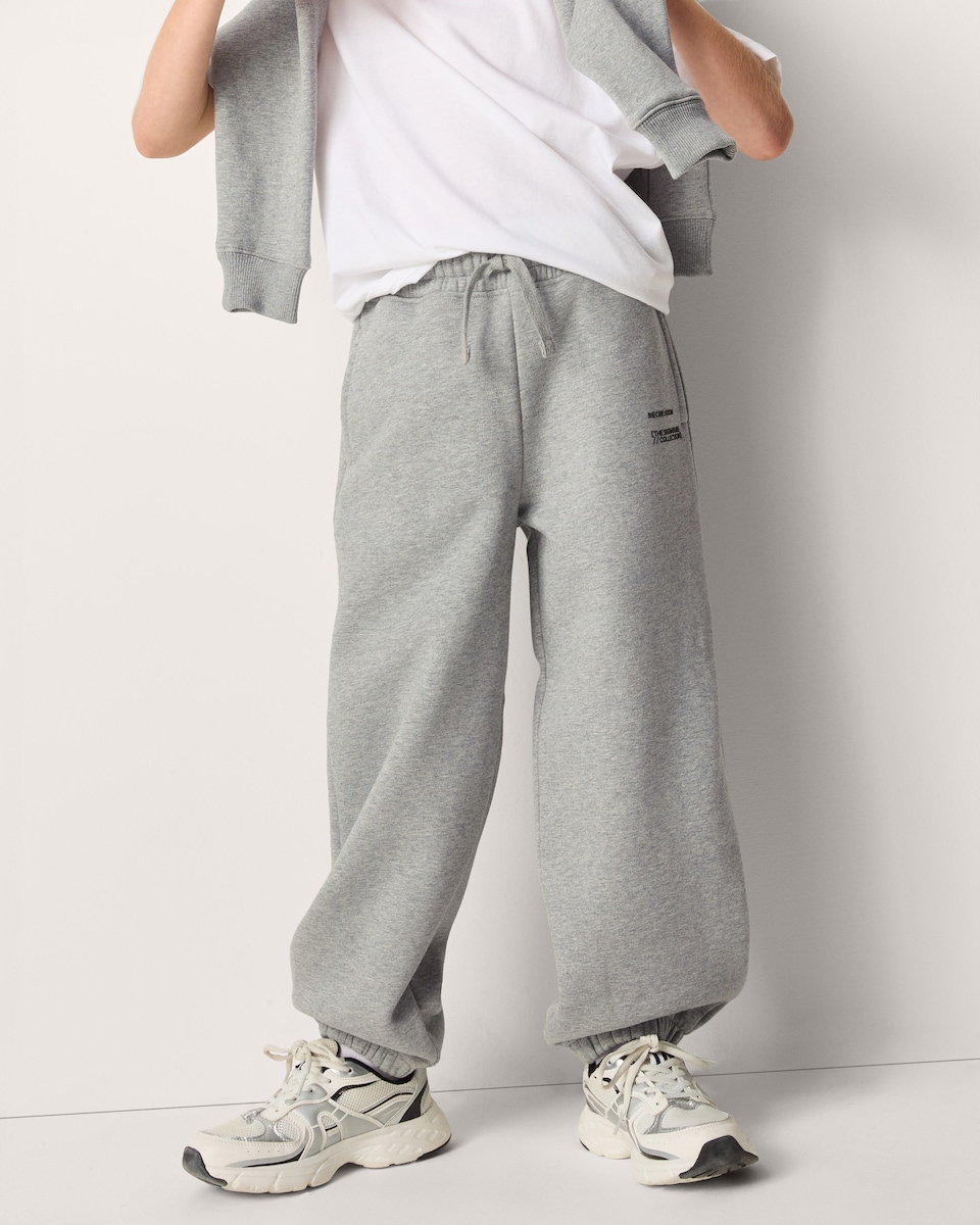 image 1 of F&F Boys Cotton Rich Slogan Joggers in Grey Marl