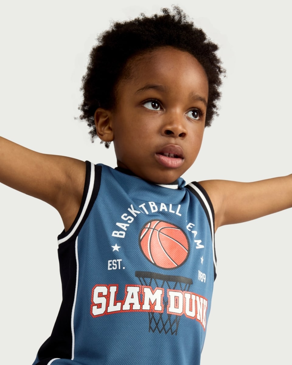 image 1 of F&F Boys 2-Piece Basketball Slam Dunk Vest and Shorts Set in Blue